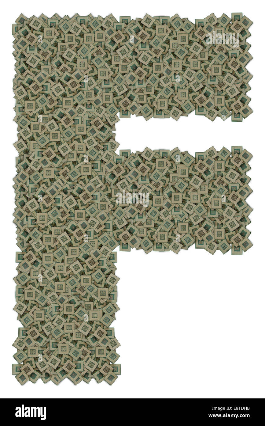 Lettera F fatto di microprocessori sporca Foto Stock