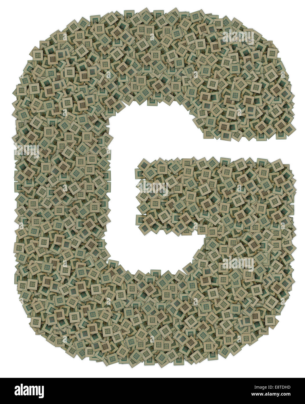 Lettera G fatta di vecchio e sporco e microprocessori Foto Stock