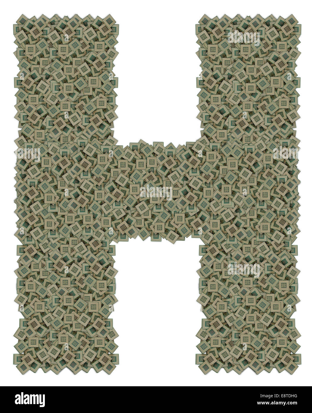 Con la lettera H è stata fatta di enormi quantità di vecchi e sporchi microprocessori Foto Stock