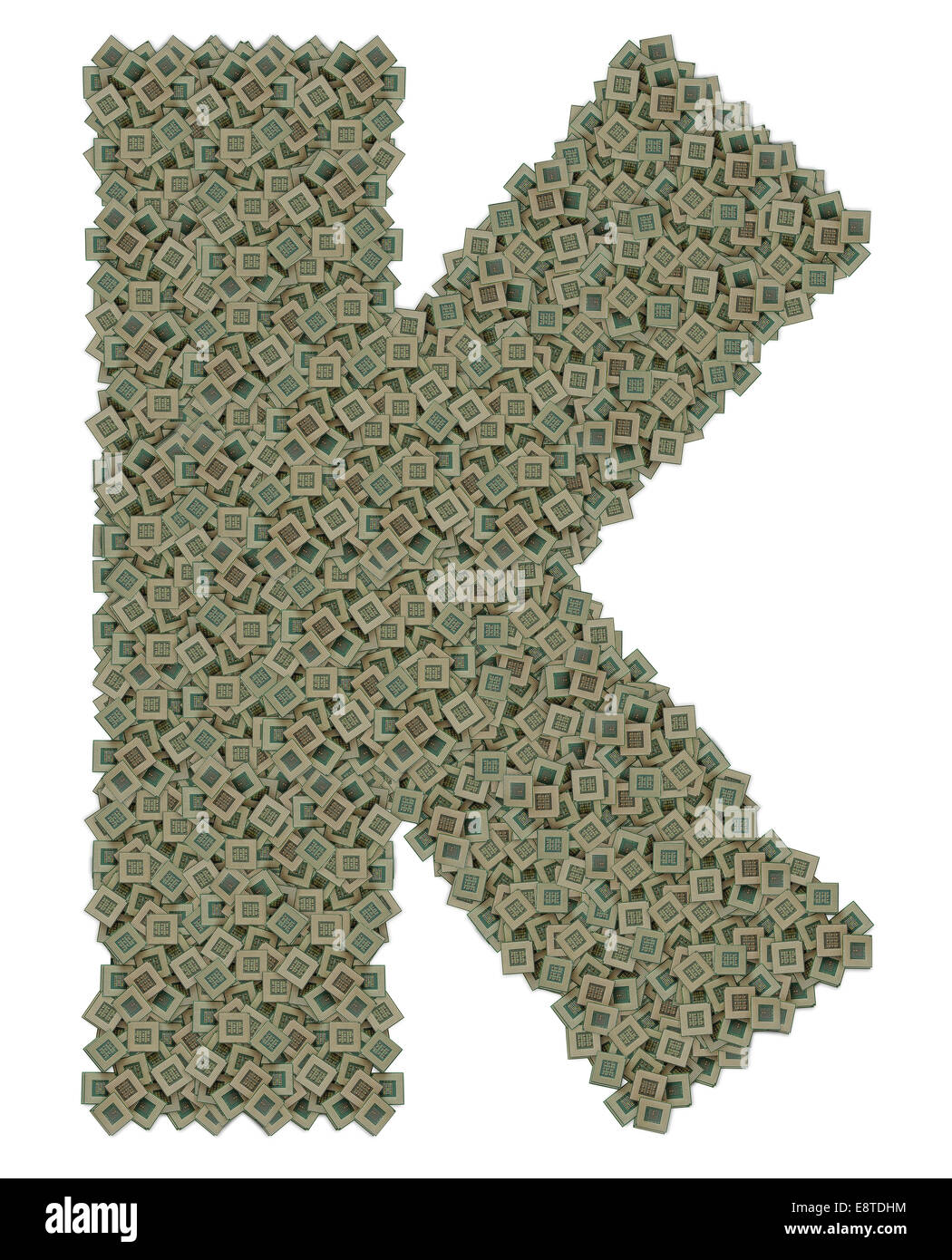 La lettera K fatta di vecchio e sporco e microprocessori Foto Stock