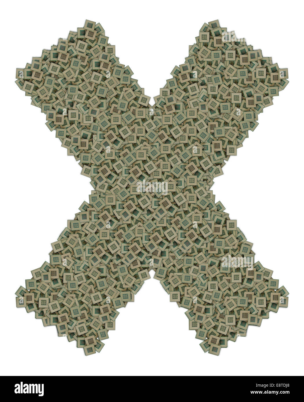 Lettera X fatta di vecchio e sporco e microprocessori Foto Stock