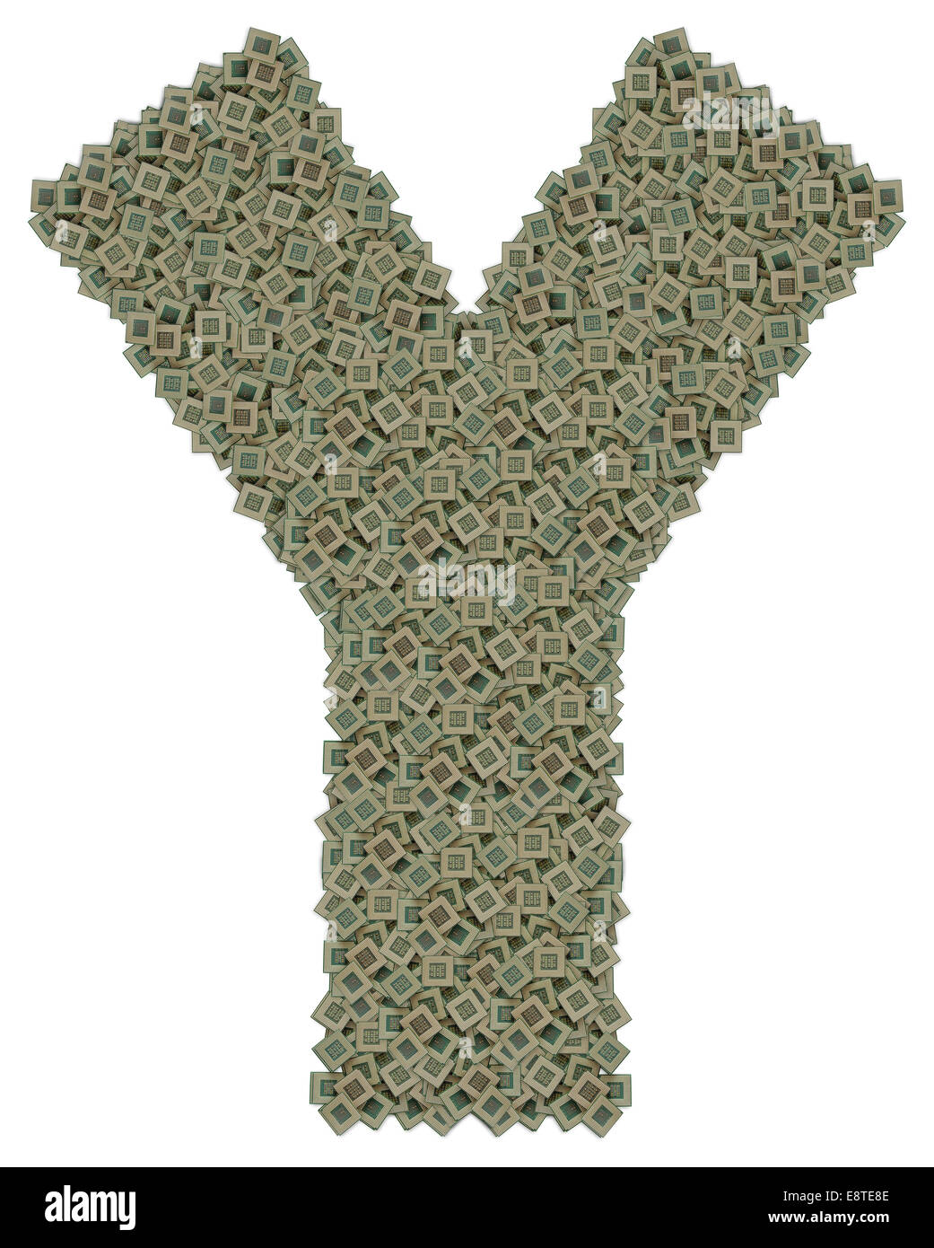 Lettera Y fatta di vecchio e sporco e microprocessori Foto Stock