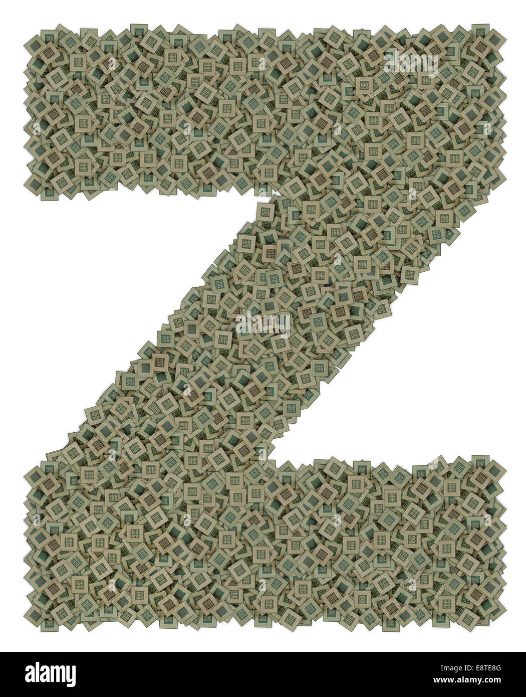 Lettera Z fatta di vecchio e sporco e microprocessori Foto Stock