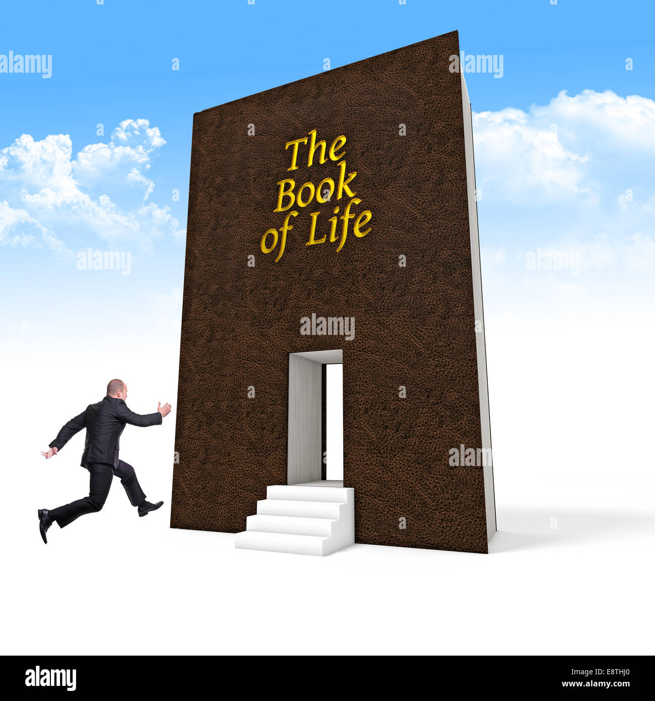 Jumping imprenditore e il libro della vita Foto Stock