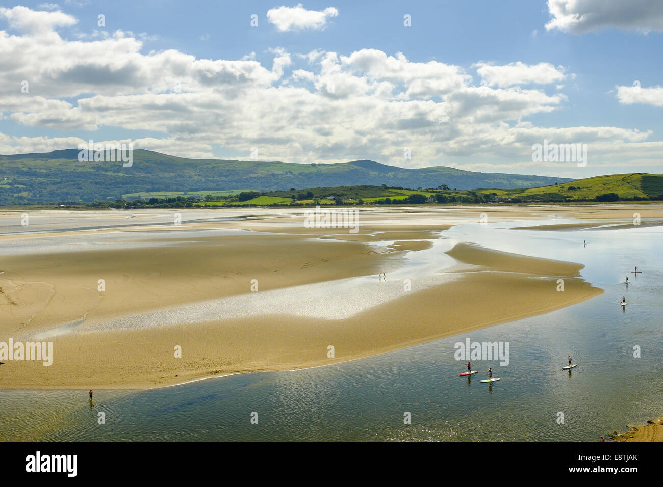 Paddle Boarders (cortesia di Volvo Cars sponsorizzazione) sull'estuario, il 7 settembre 2014 in Portmeirion, Galles del Nord, Regno Unito Foto Stock