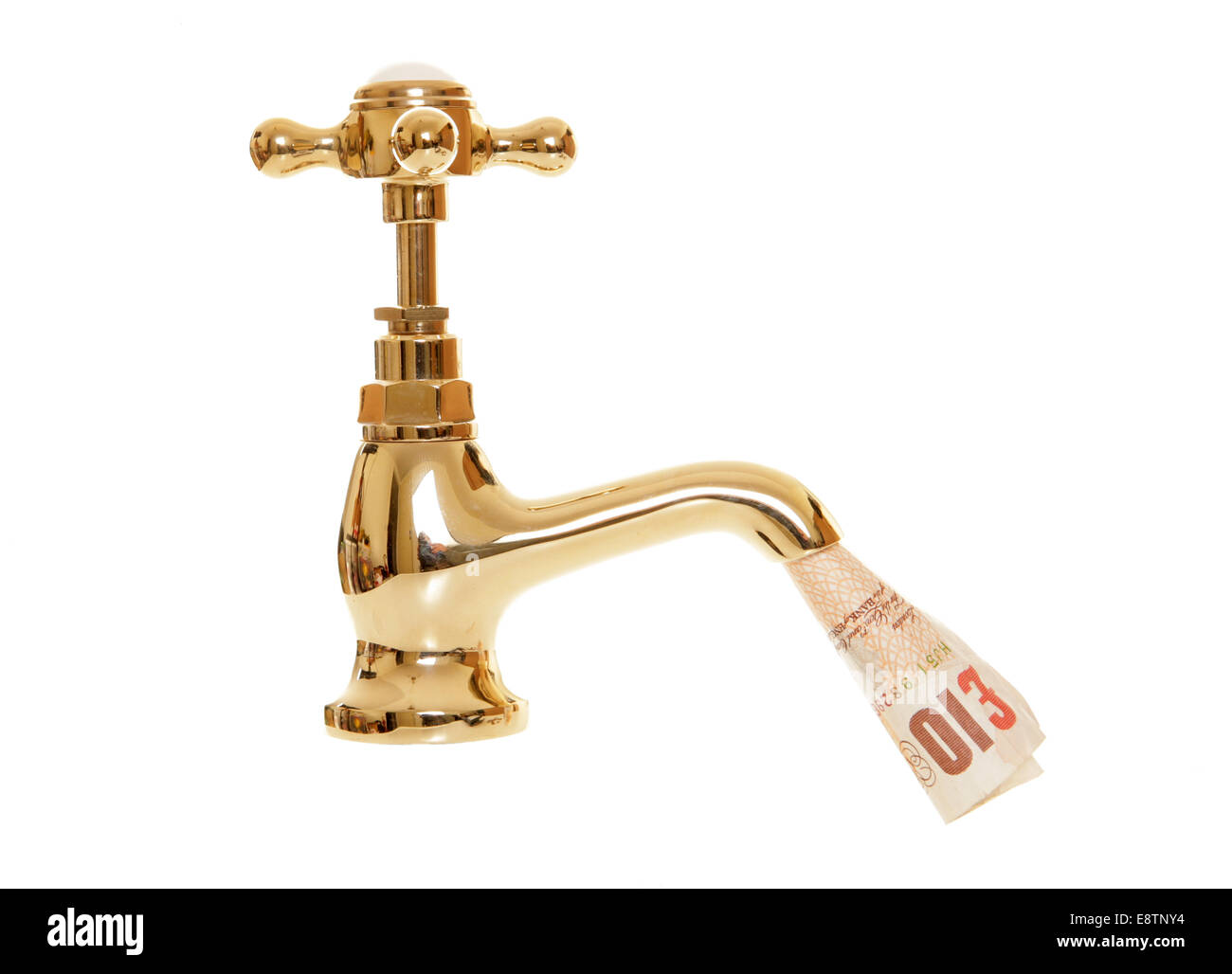 Dieci pound nota proveniente dal rubinetto di esclusione di studio Foto Stock