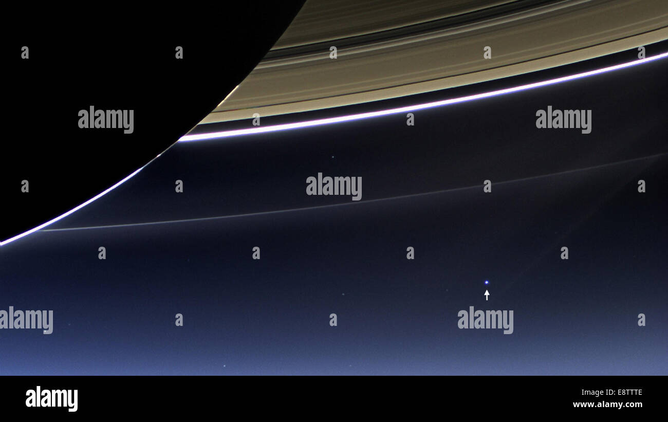 Vista della terra da Saturno [annotati Foto Stock