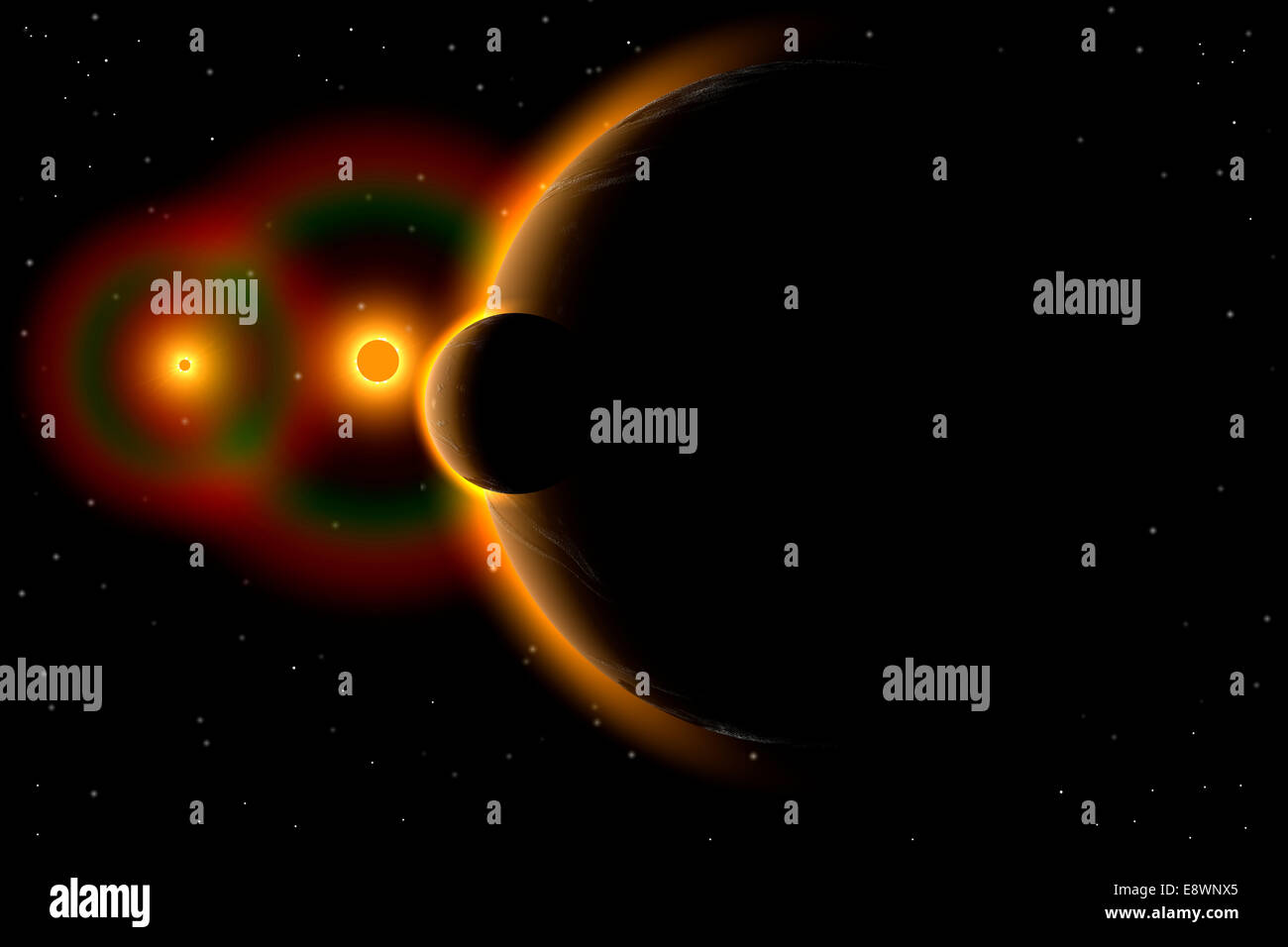 Sistema stellare binario. Foto Stock