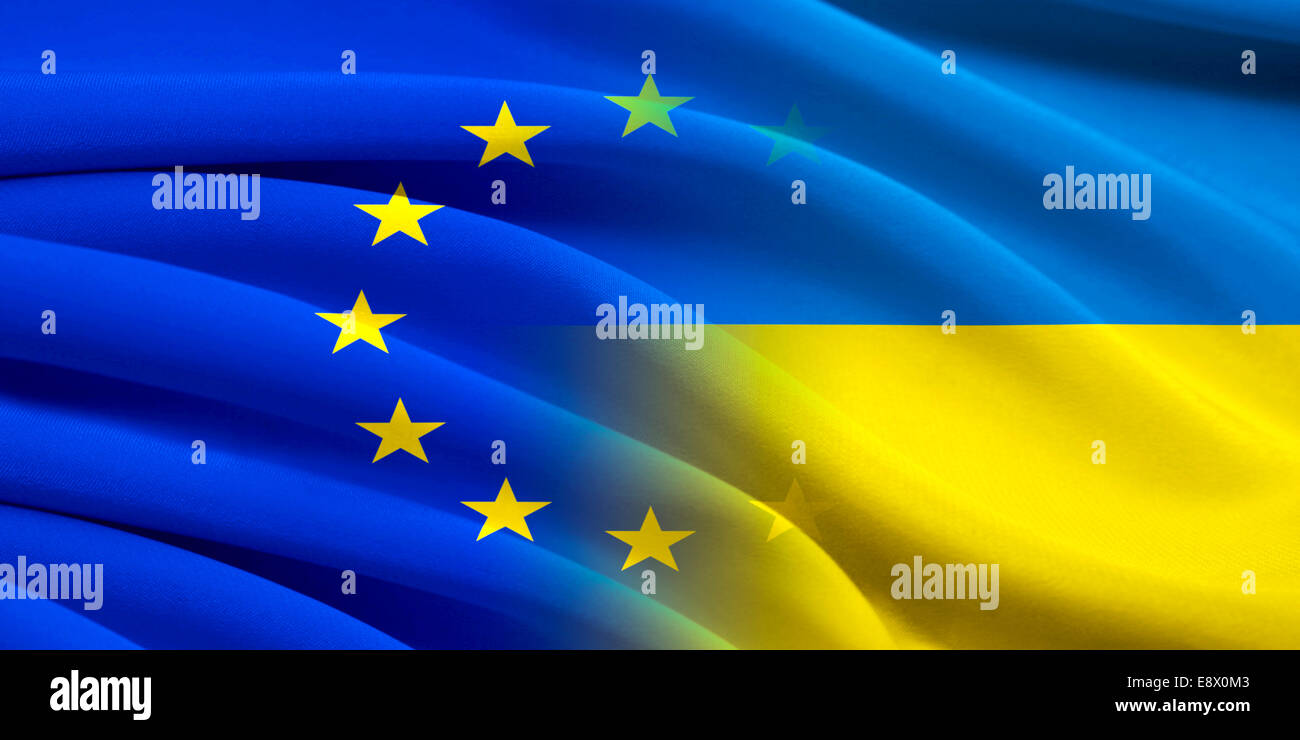 Ue e l'Ucraina. Le relazioni tra i due paesi. Immagine concettuale. Foto Stock