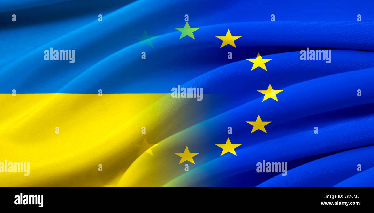 Ue e l'Ucraina. Le relazioni tra i due paesi. Immagine concettuale. Foto Stock