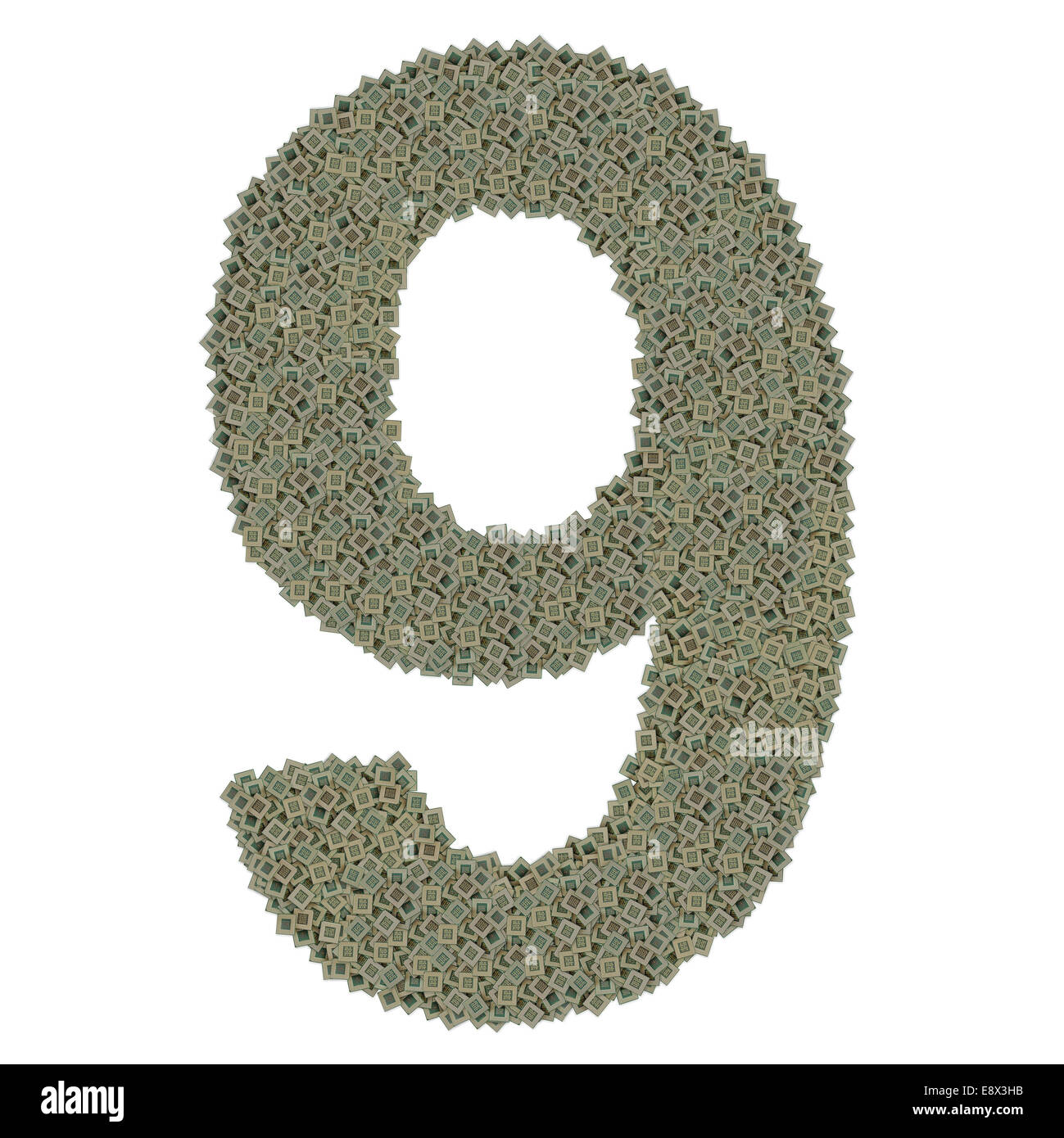 Numero 9 fatta di vecchio e sporco e microprocessori Foto Stock