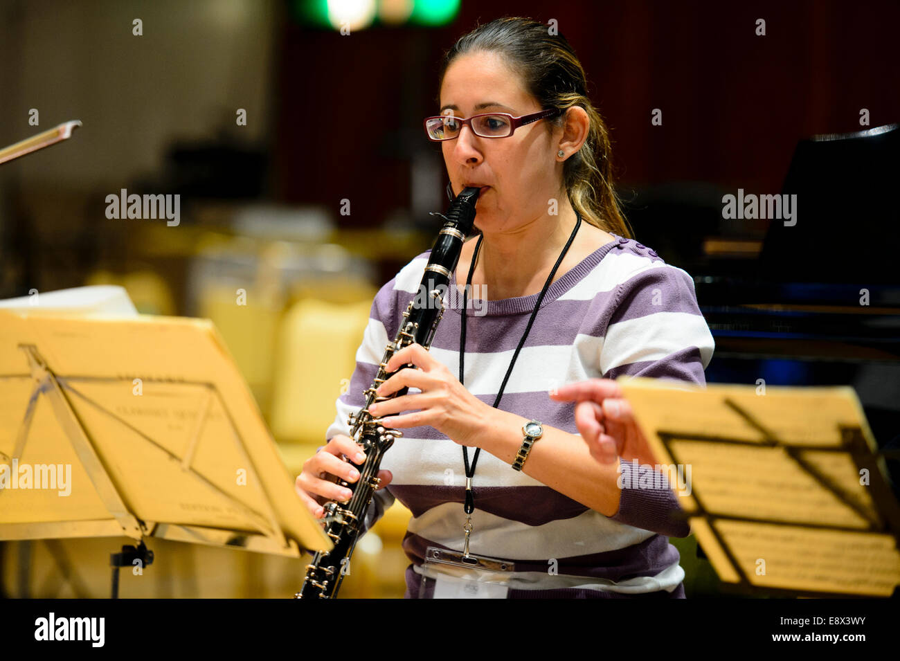 Strumenti a fiato : un giovane musicista in un clarinetto masterclas con David Campbell Aberystwyth MusicFest 2014 Foto Stock