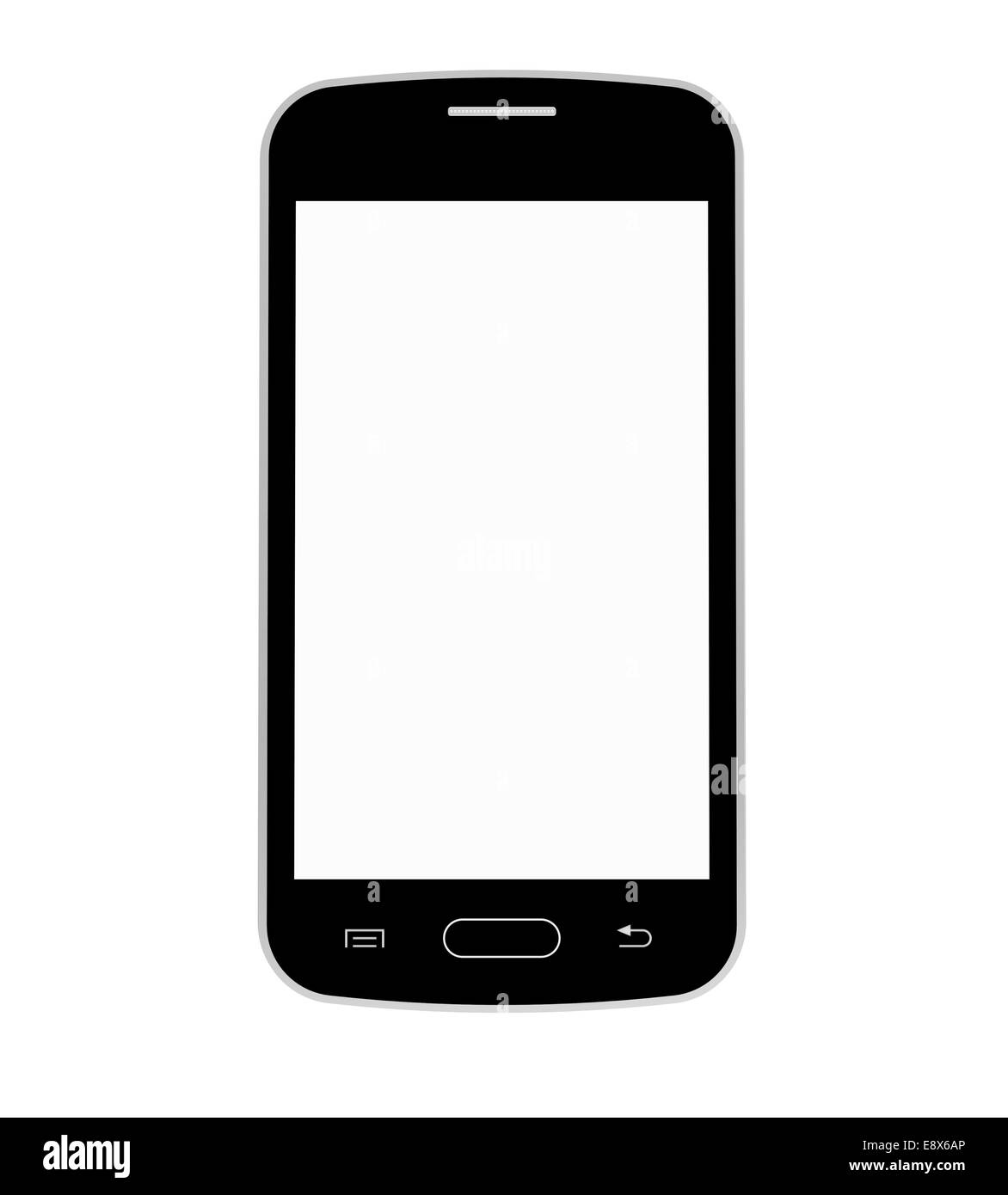 Nero cellulare con schermo vuoto, smartphone, 3D rendering, isolato su bianco Foto Stock