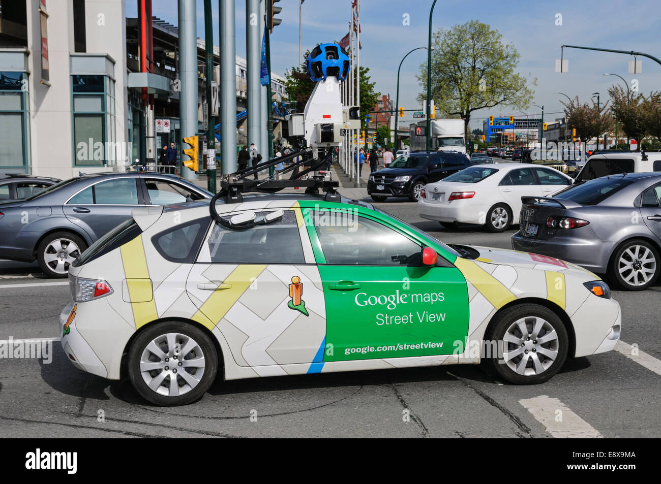 Un Google Street View veicolo di mappatura del traffico automobilistico, Vancouver, B.C., Canada Foto Stock