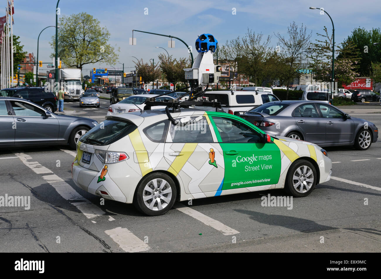 Un Google Street View veicolo di mappatura del traffico automobilistico, Vancouver, B.C., Canada Foto Stock