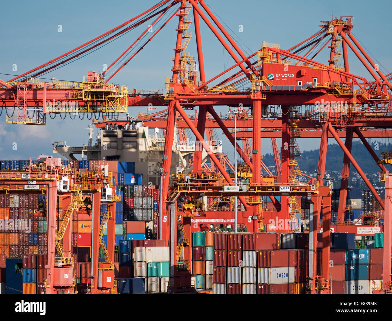 Trasporto marittimo container di spedizione Centerm terminale per contenitori DP World facility metropolitana porta a Vancouver in Canada Foto Stock