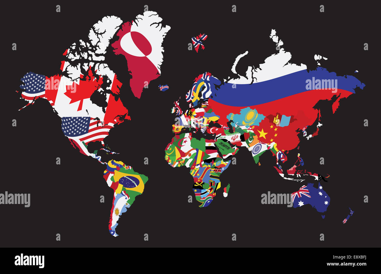 Mappa del mondo con bandiera Foto Stock