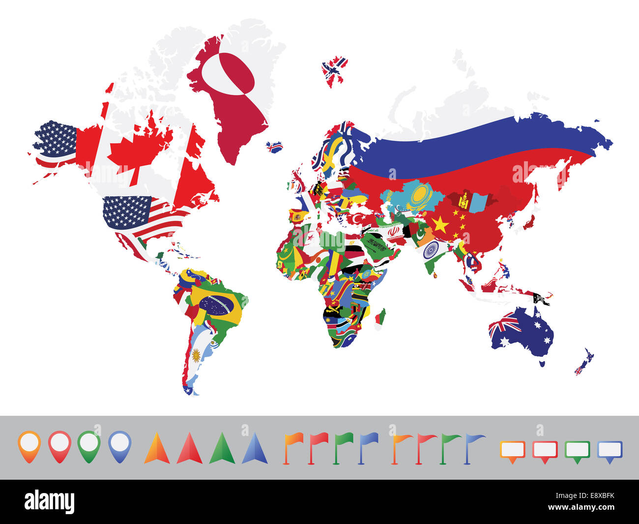 Mappa del mondo con bandiera Foto Stock