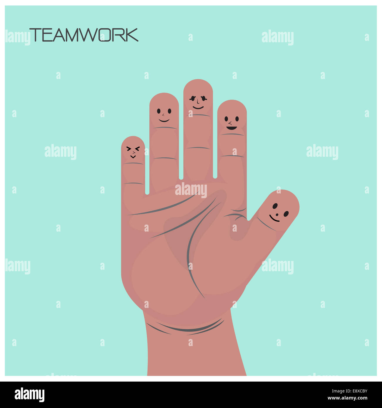Imprenditore concetto,divertente dita segno,teamwork concetto,segno a mano,cartoon. Foto Stock