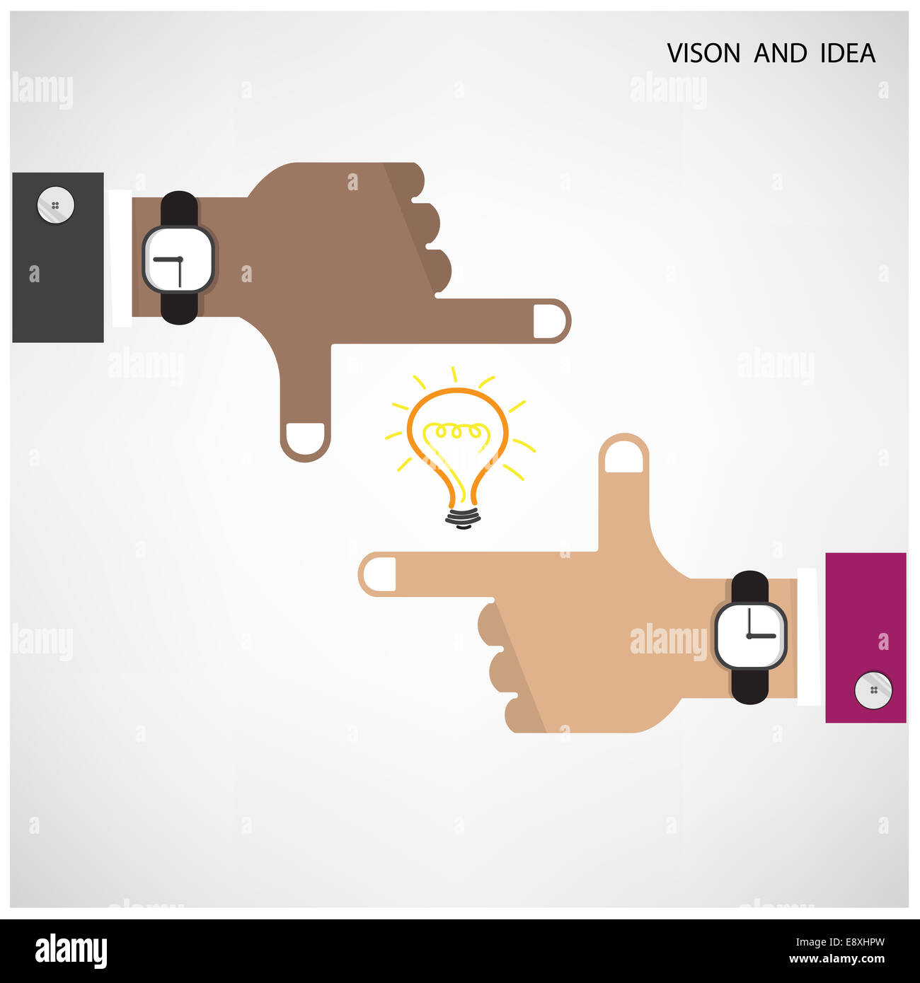 Le mani di imprenditore e la lampadina della luce di firmare con la visione aziendale concetto. Foto Stock
