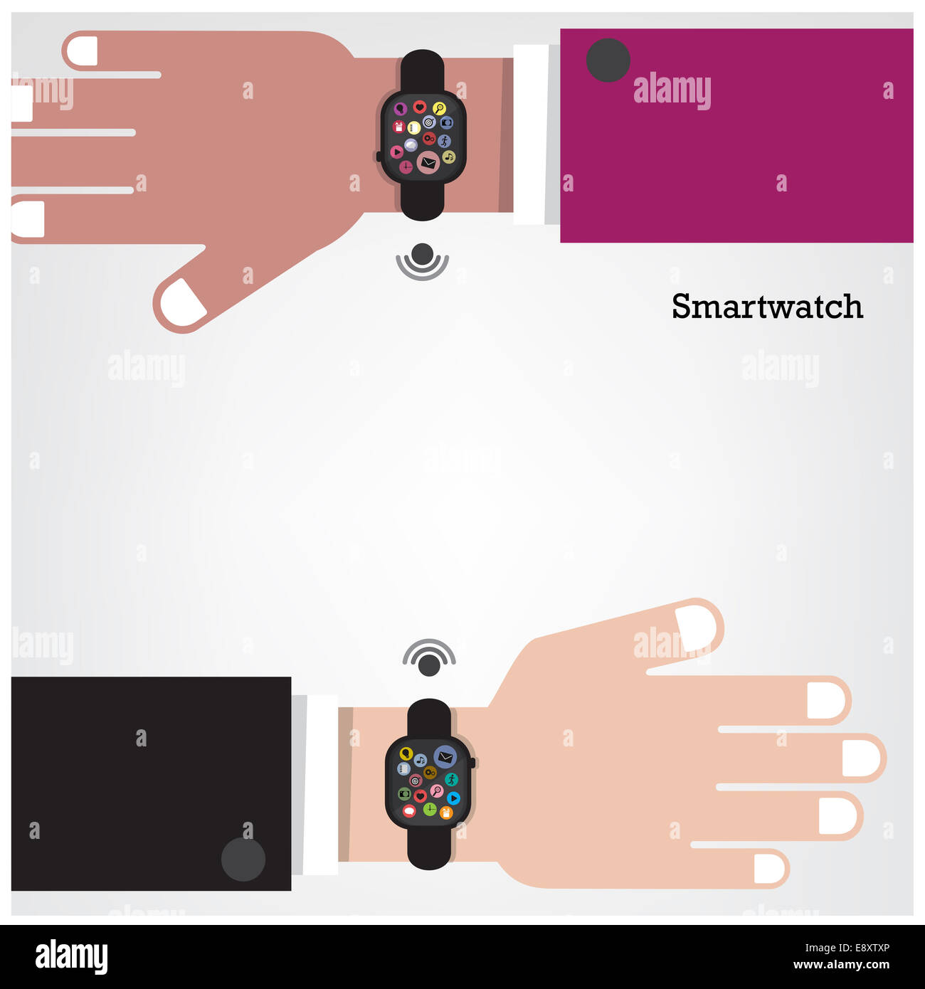 Smartwatch su imprenditore e mano internets segno di connessione. Foto Stock