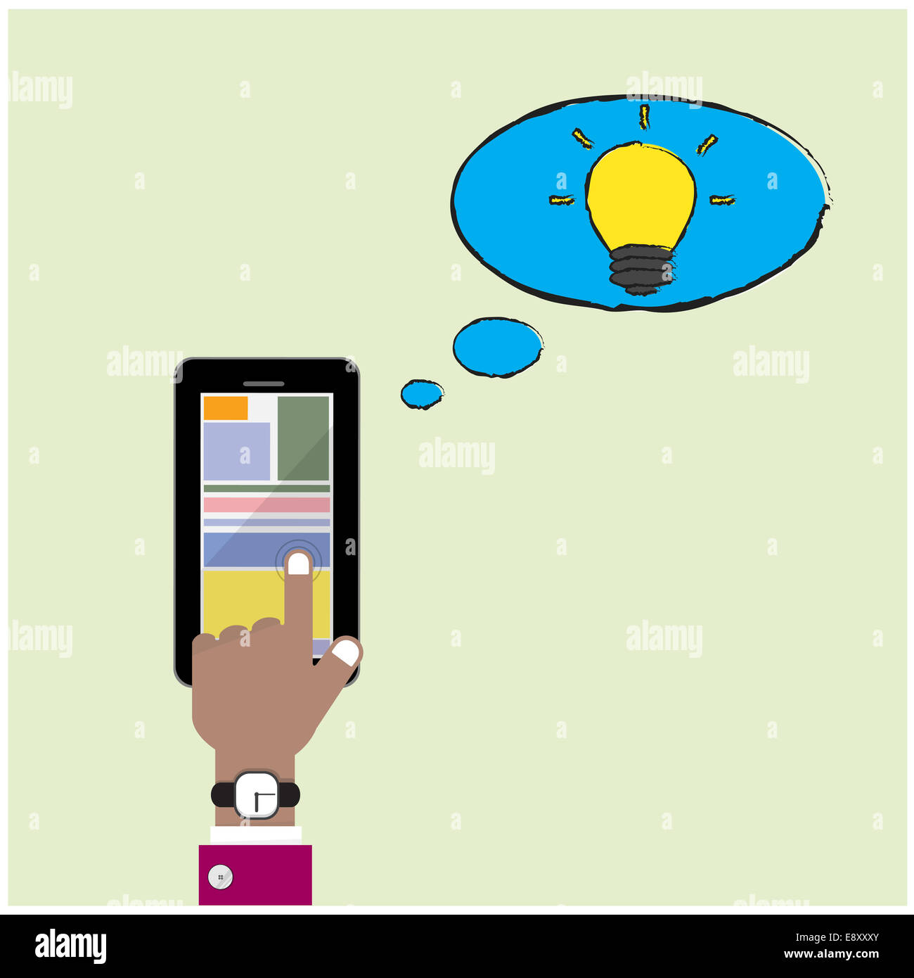 Piatto tecnologia di cloud computing e il simbolo della lampadina concetto di sfondo. Contenuti multimediali e siti web hosting. Il social networking Foto Stock