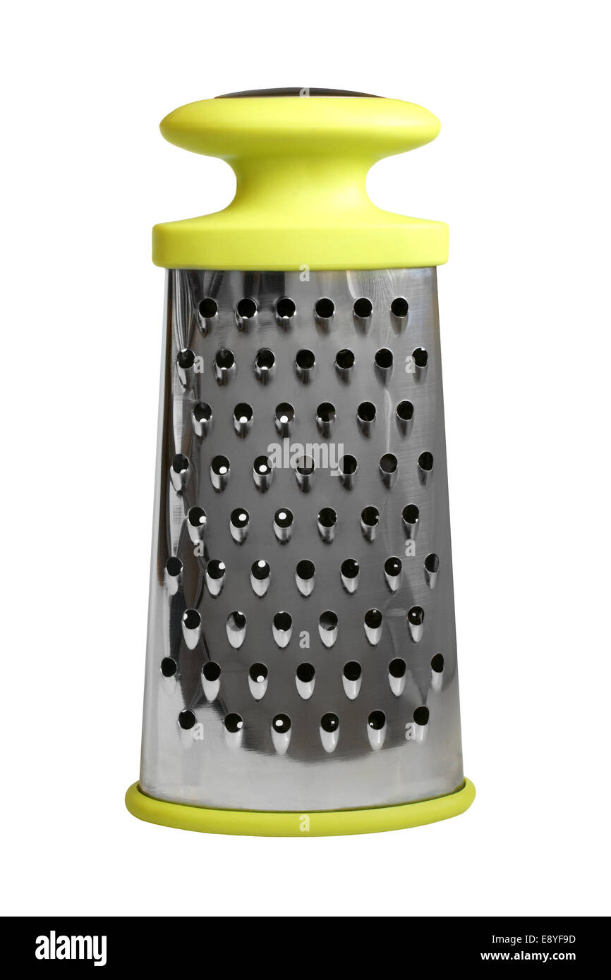 Grattugia in metallo con impugnatura verde Foto Stock