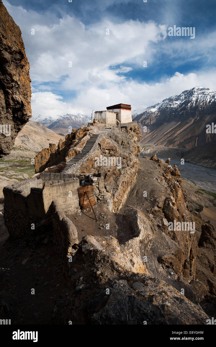 Monastero di Dhankar Valle Verticale sotto Foto Stock