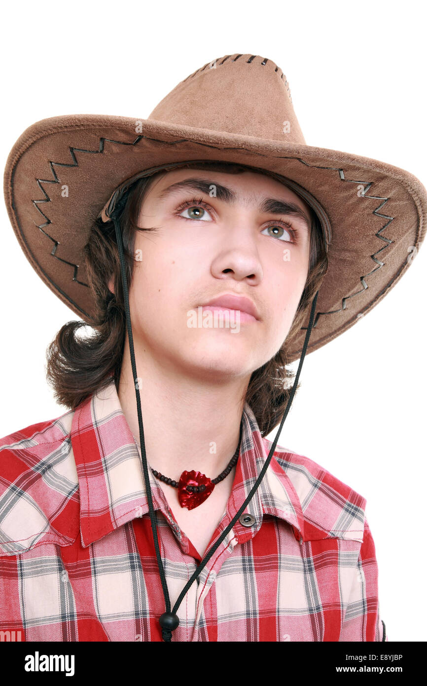 Ragazzo che indossa un cappello da cowboy Foto Stock