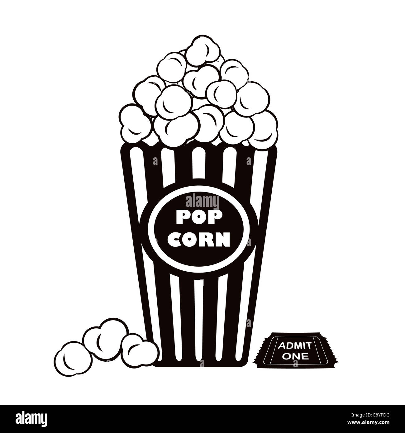 Illustrazione di popcorn con ammettere un biglietto per il cinema Foto Stock