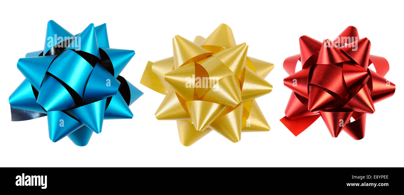 Tre prua con colori differenti, isolato su bianco Foto Stock