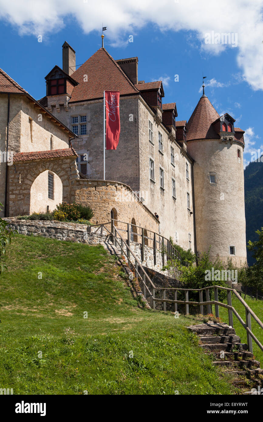 Chateau Gruyeres nel Cantone di Friburgo, Switzeland. Foto Stock