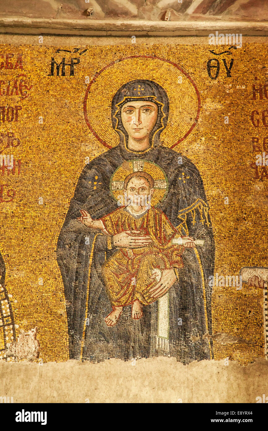 Vergine in Comneno mosaico di Hagia Sophia, Istanbul, Turchia. Foto Stock