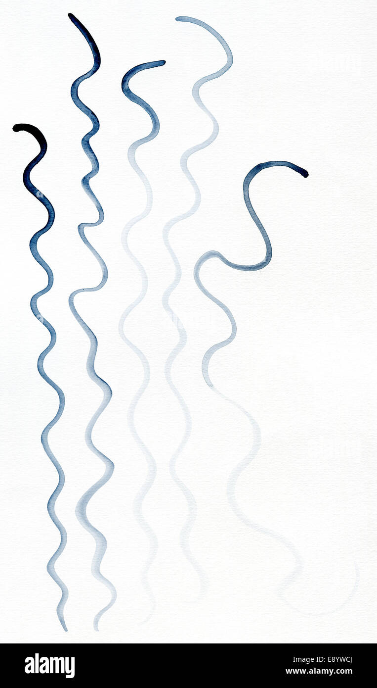 Ondulata linee blu su bianco acquerello su carta con texture. Arte texture di sfondo. Foto Stock