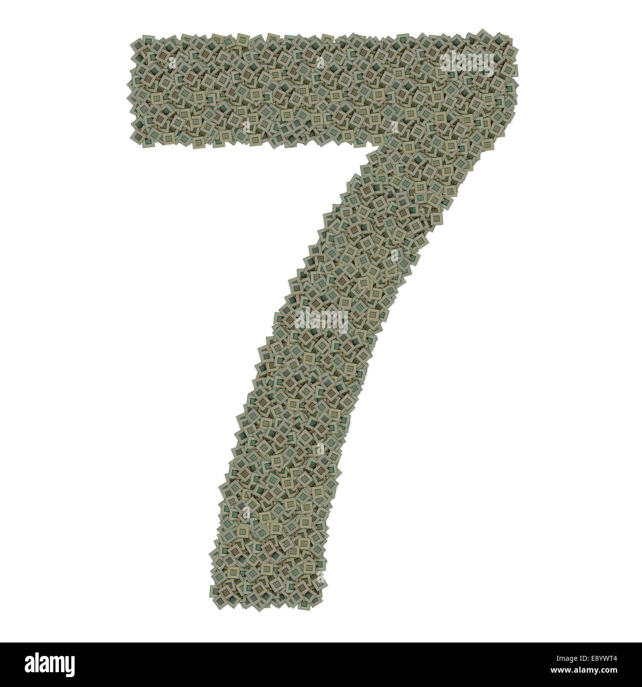 Numero 7 fatta di vecchio e sporco e microprocessori Foto Stock