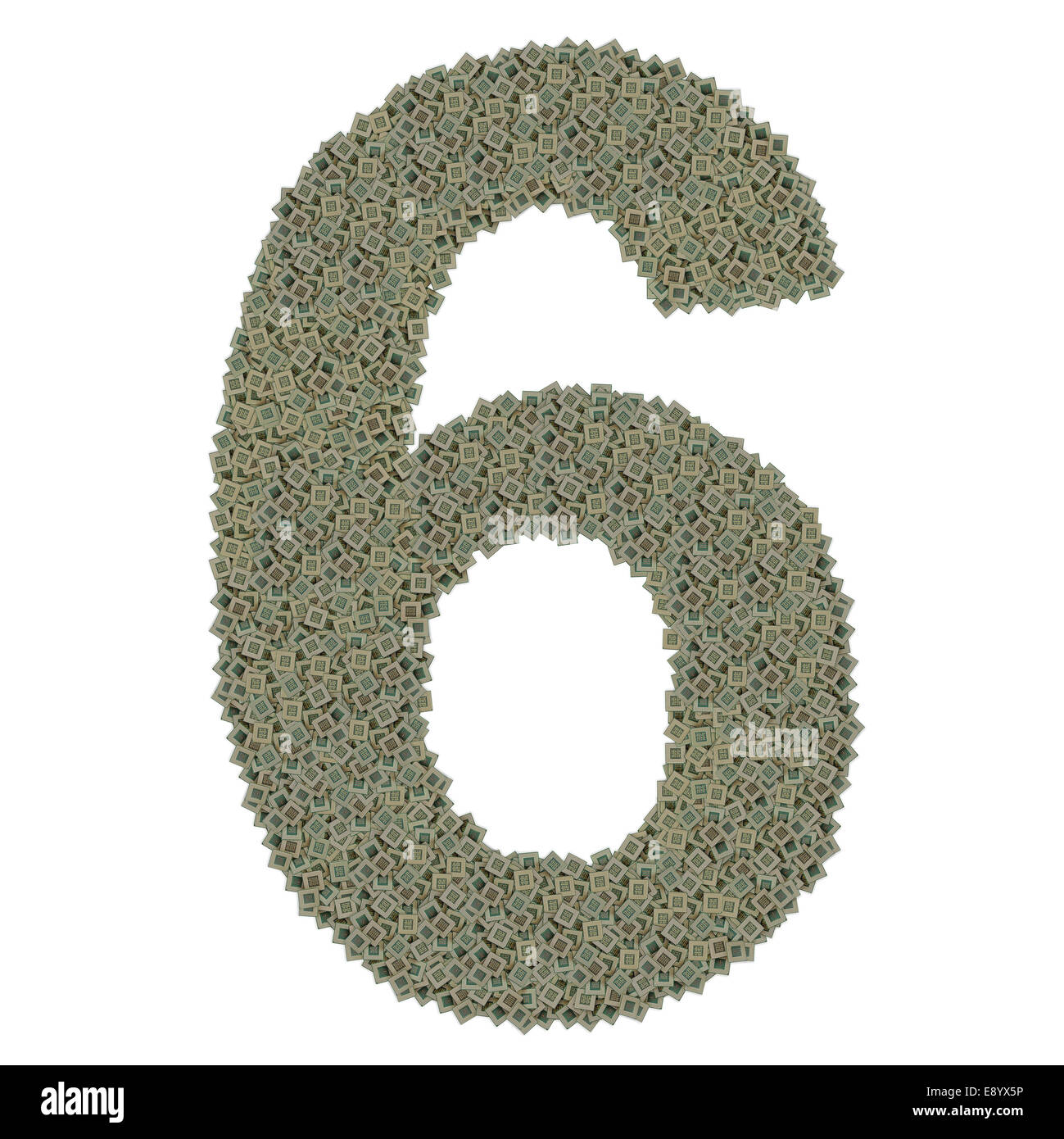 Numero 6 fatta di vecchio e sporco e microprocessori Foto Stock