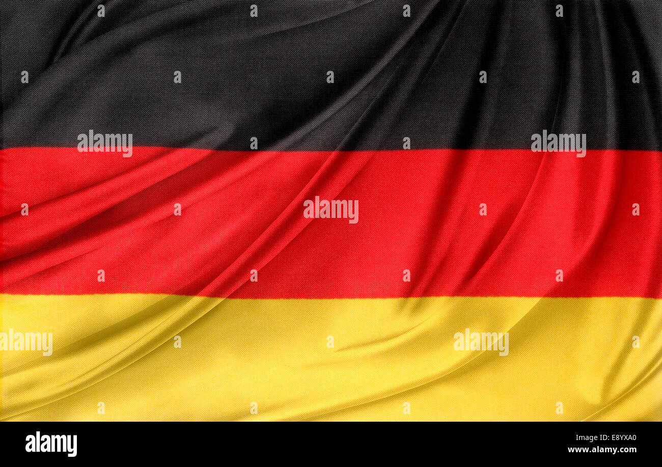 Primo piano della setosa bandiera tedesca Foto Stock