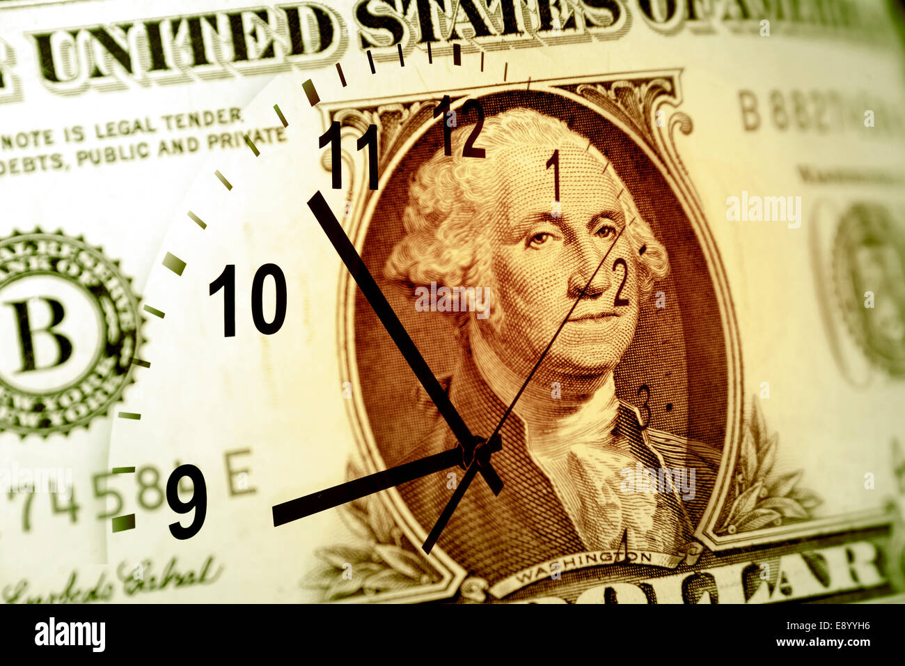 Orologio e American banconota. Il tempo è denaro concept Foto Stock