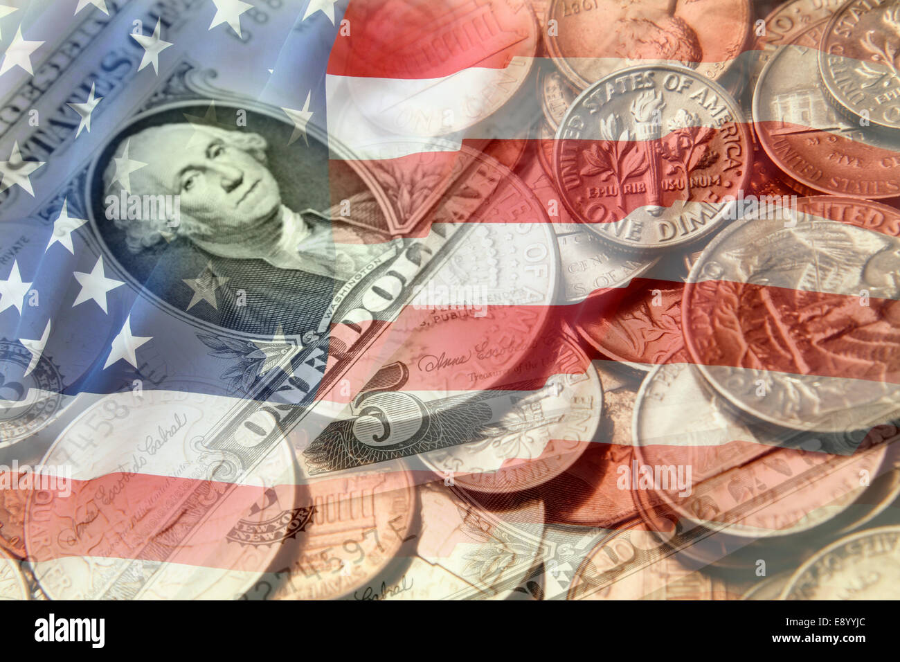 Bandiera americana e composito di valuta Foto Stock