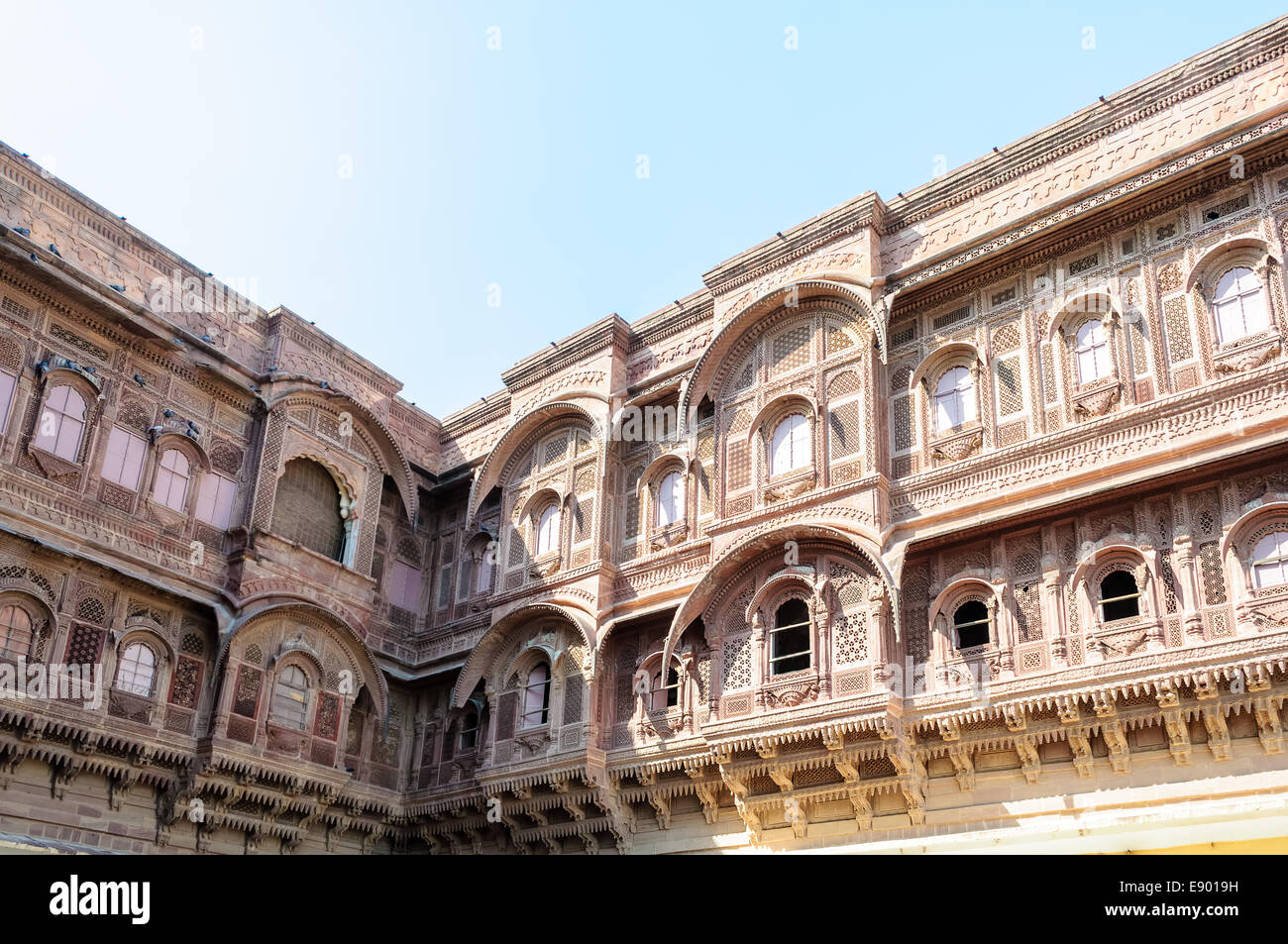 Diverse parti del Forte Mehrangarh, Rajasthan, Jodhpur, India Foto Stock