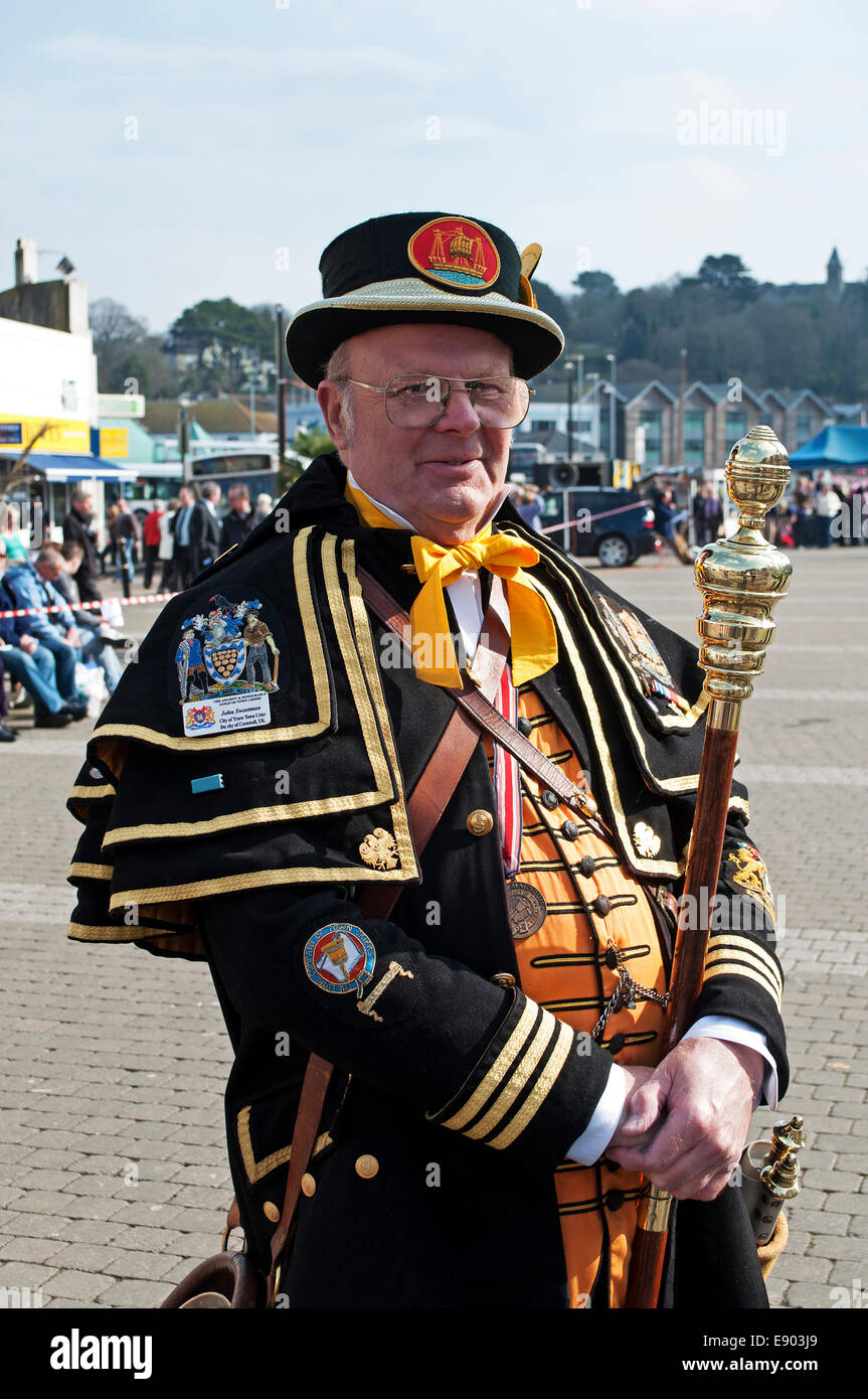 Il Town Crier di Truro in Cornovaglia, Regno Unito Foto Stock