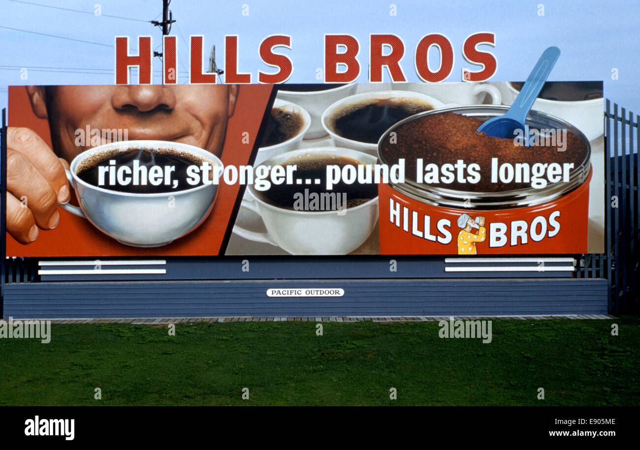 Affissioni promuovere Hills Bros. Il caffè circa sessanta Foto Stock