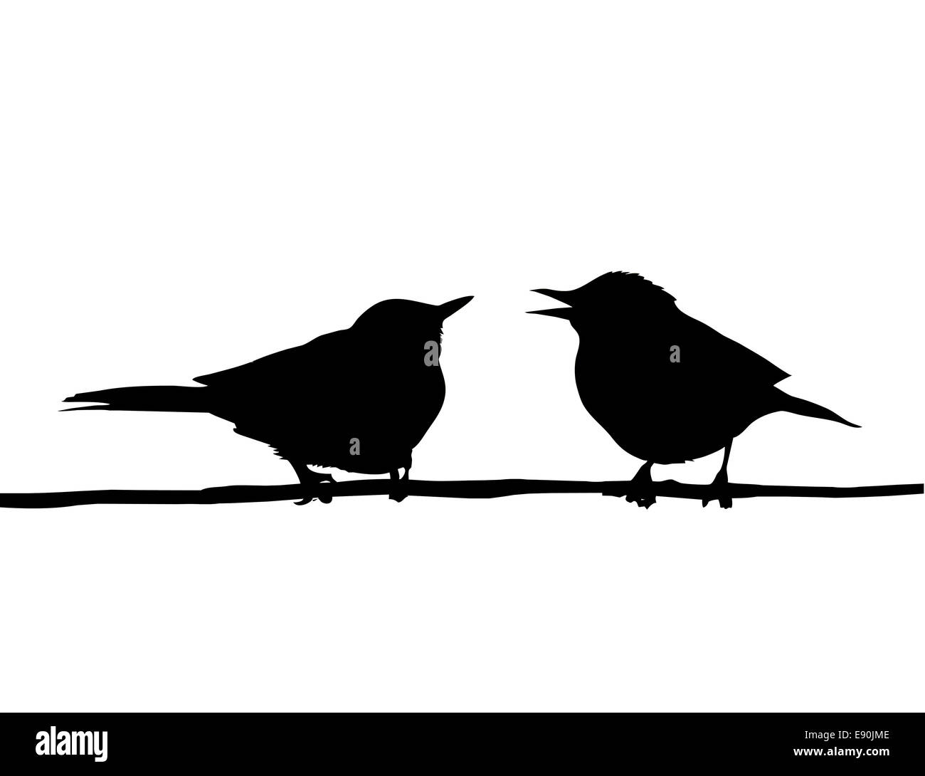 Disegno di due uccelli seduto sul ramo Foto Stock