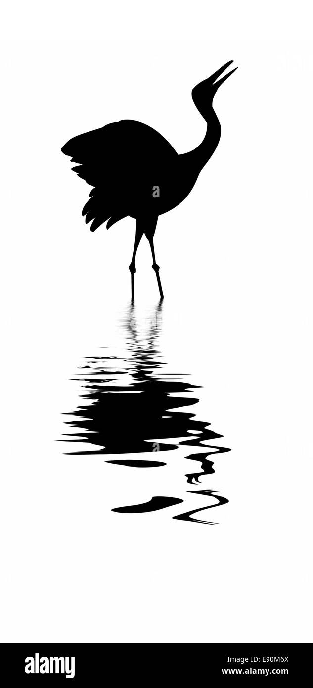 Silhouette di gru su sfondo bianco Foto Stock