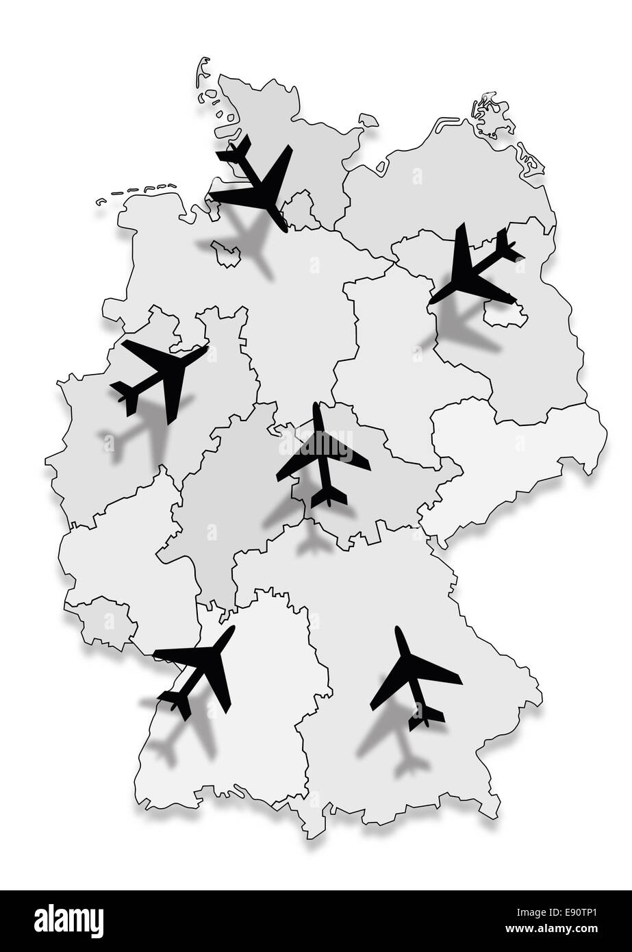 Mappa della Germania con gli aeroplani Foto Stock