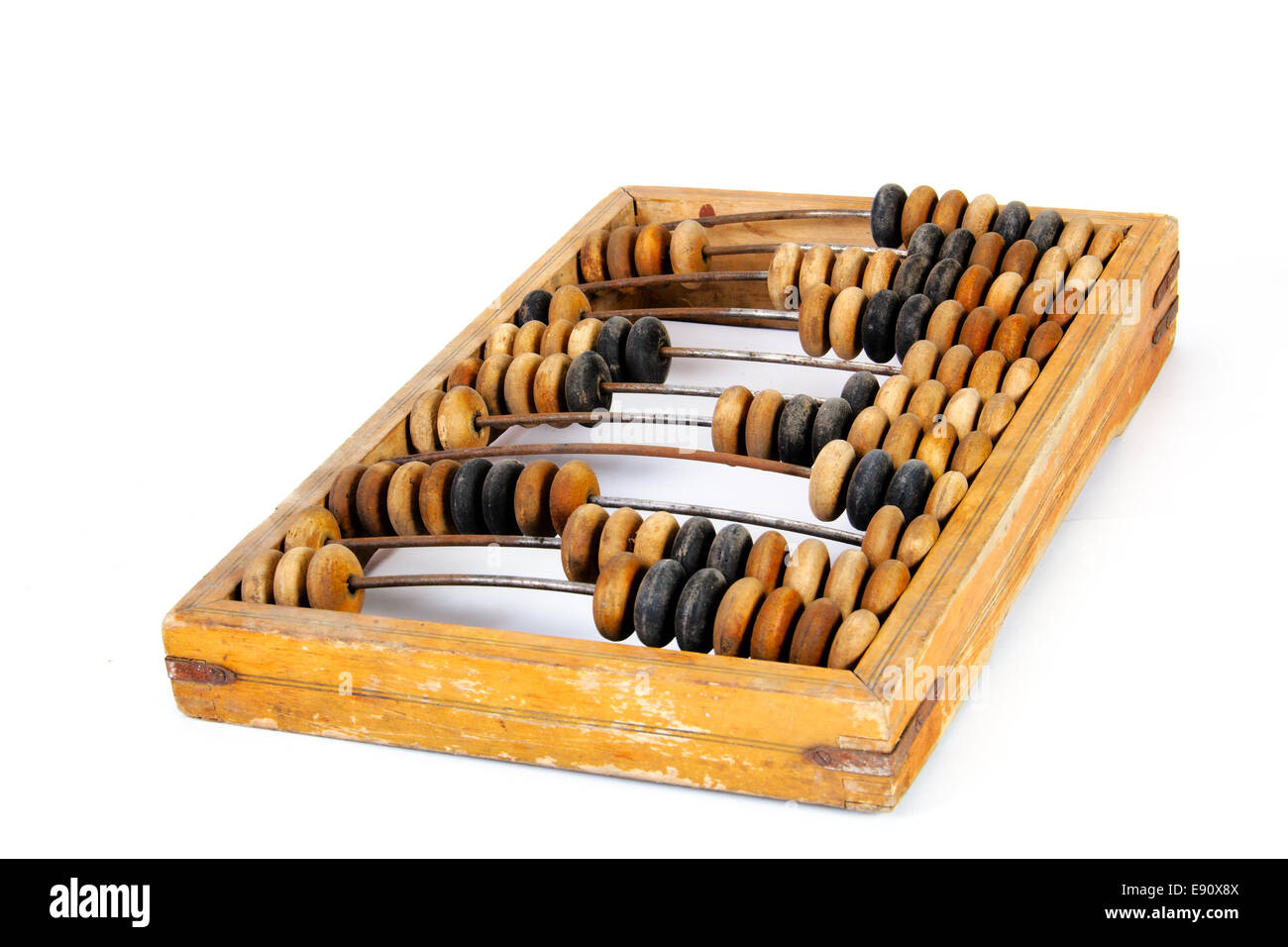 In legno antico abacus con una somma calcolata Foto Stock