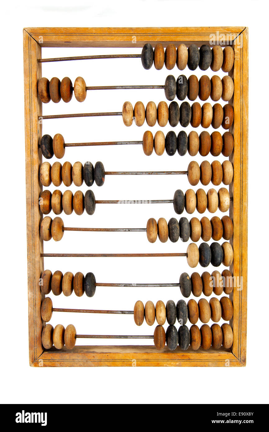 In legno antico abacus con una somma calcolata Foto Stock