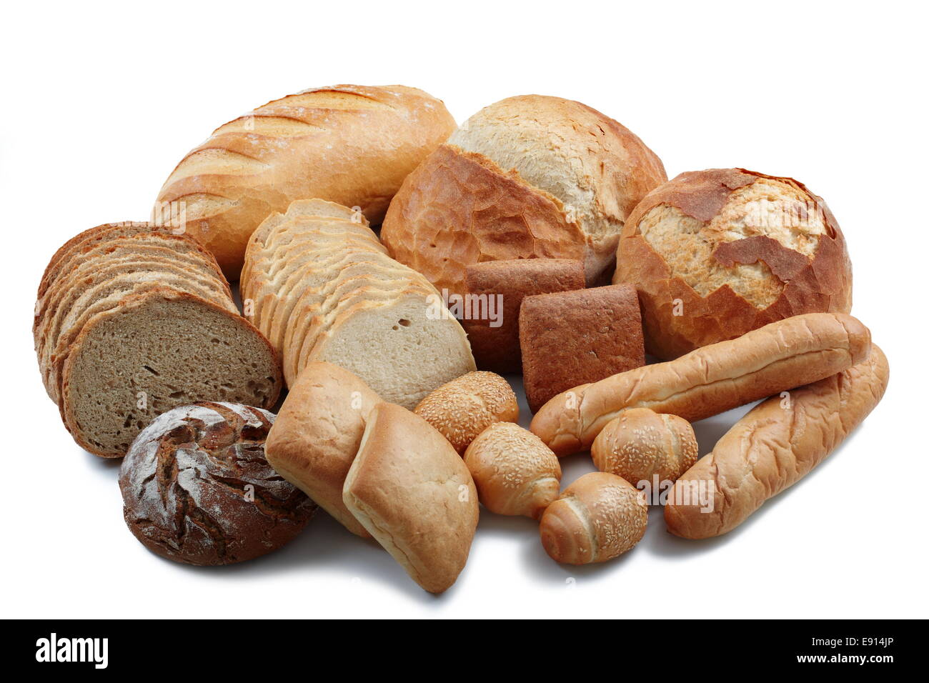 Gruppo di diversi prodotti di pane Foto Stock