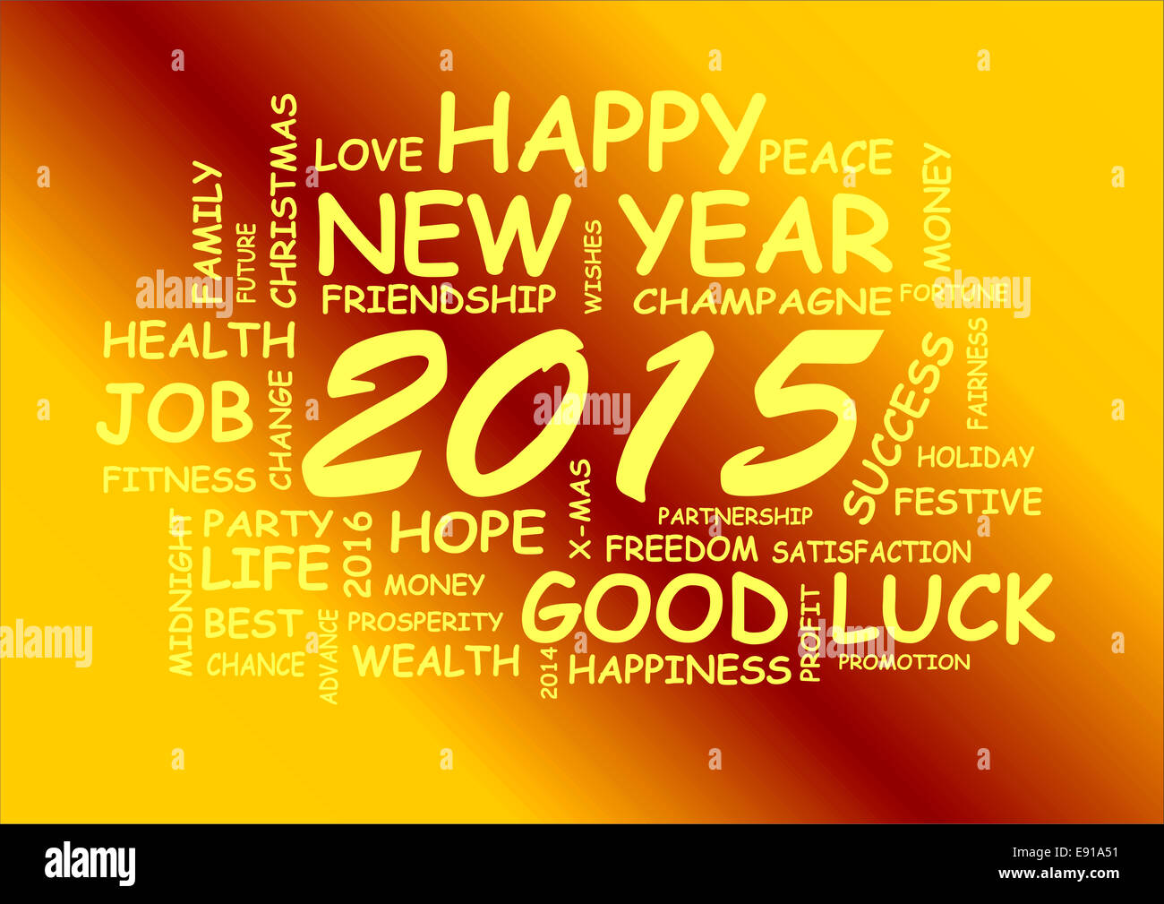 Wordcloud con i migliori auguri per il nuovo anno 2015 Foto Stock