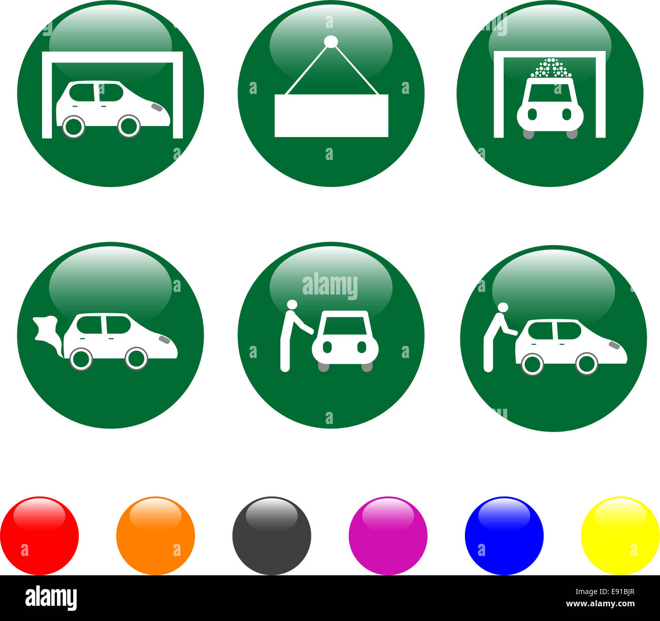 Servizio auto icona verde pulsante lucido Foto Stock
